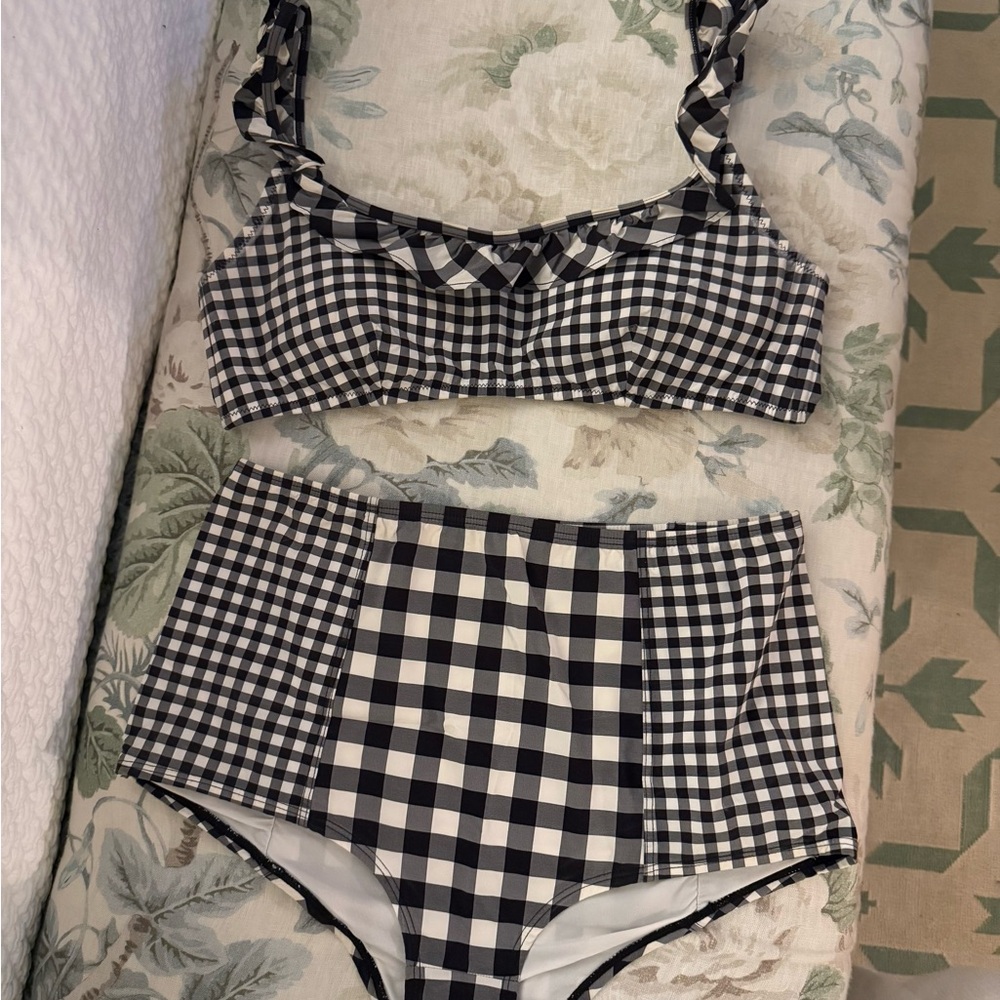 J. Crew Black and White Gingham Detail Garment